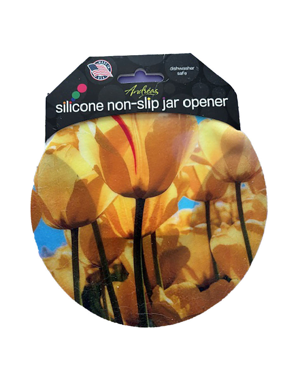 Andreas Round Silicone Mat Jar Opener, Yellow Tulips, 6.25 Inch