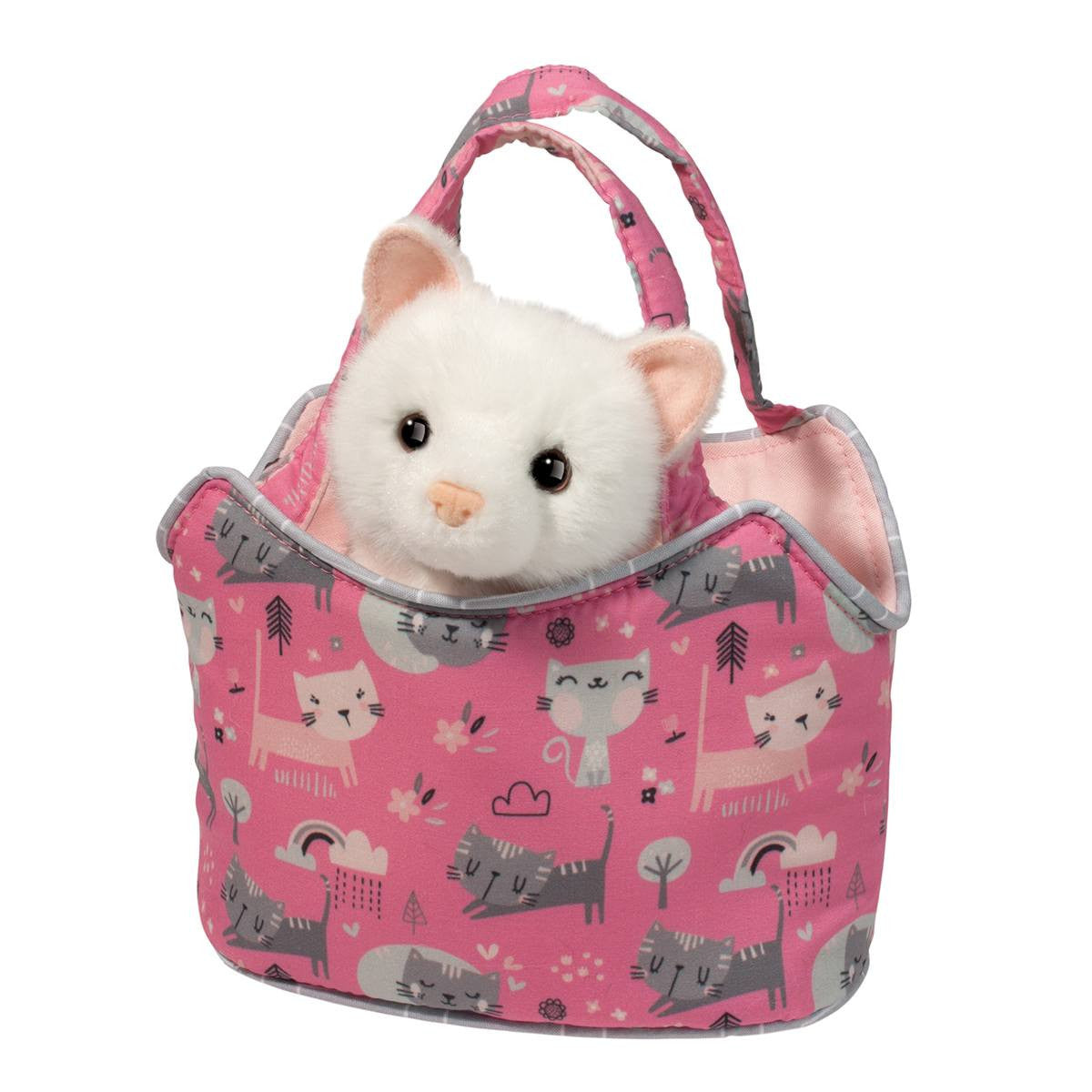 Douglas Purr-Fect Pals Sassy Sak Tote w White Cat Plush Stuffed Animal Toy, 7"