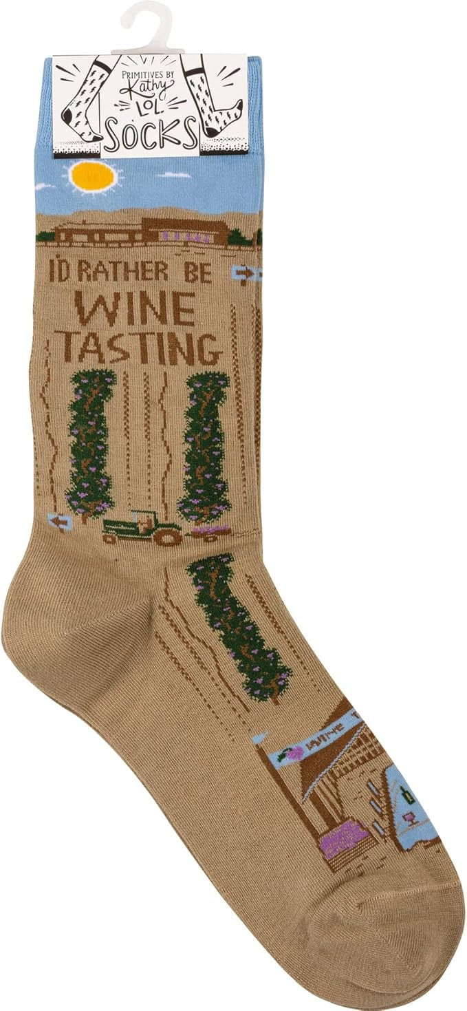 Primitives by Kathy - I'd Rather Be Wine Tasting Unisex Socks, One Size