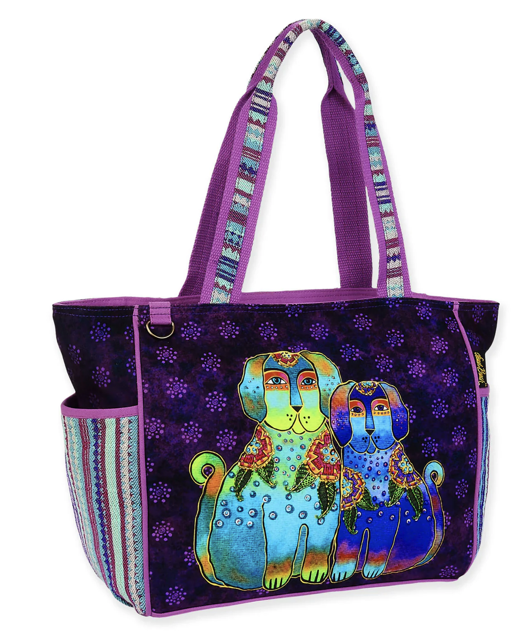 Laurel Burch Amigos De Colores Dog Friends Large Shoulder Tote Bag, 19"x7"x12"