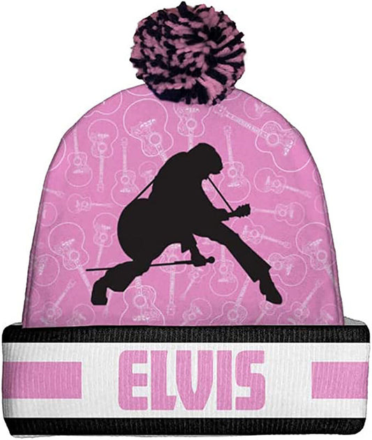 Spoontiques Winter Beanie Hat, One Size Fits Most - Pink and Black Elvis