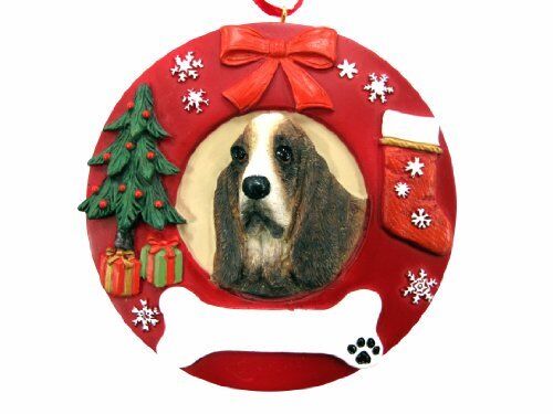 E&S Pets Basset Hound Christmas Ornament Wreath Shaped Easily Personalized