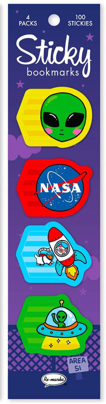 Re-Marks NASA, Alien, Spaceships 4 Pads of 25 Sticky Bookmarks