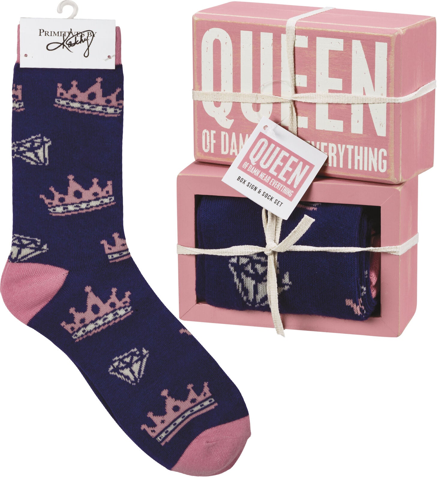 Primitives by Kathy Queen Of Near Everything Box Sign And Socks Giftable Set