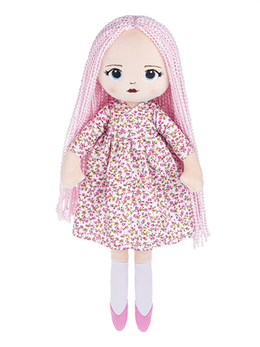 Ganz Harper Mademoiselle Plush Rag Doll with Pink Hair & Flowered Dress, 20"