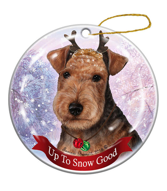 Holiday Pet Gifts Lakeland Terrier Dog Porcelain Ornament Reindeer Dog