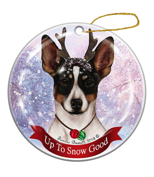 Holiday Pet Gifts Rat Terrier Tri Cropped Dog Porcelain Christmas Ornament