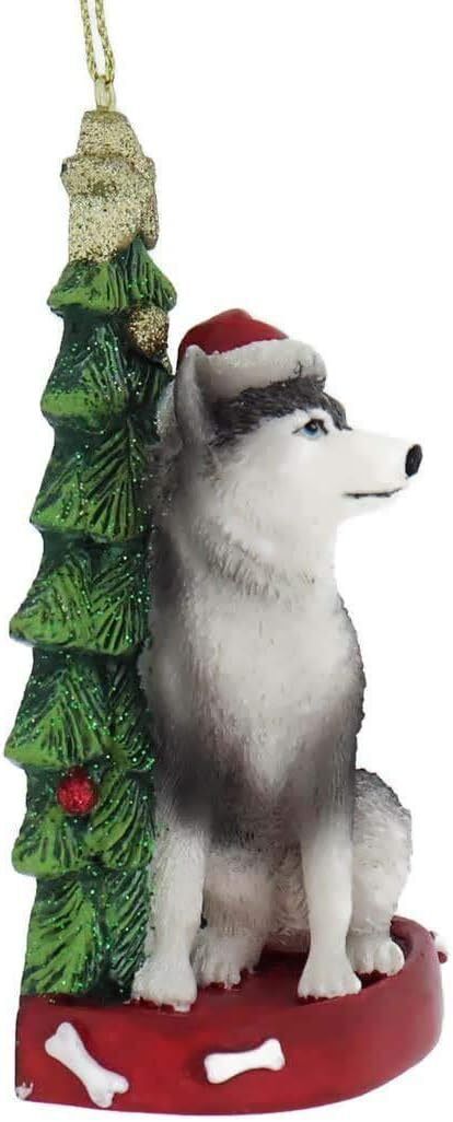 Kurt Adler Husky Dog With Santa Hat Christmas Tree Ornament, 4.25 "