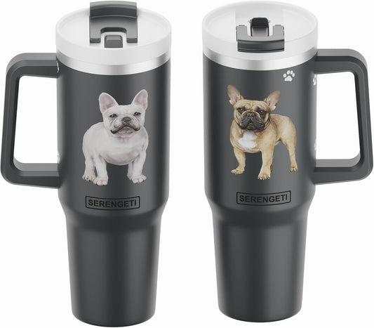 Serengeti 40 Oz French Bulldog Stainless Steel Tumbler with Handle, Straw & Lid