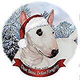 Holiday Pet Gifts Mini Bull Terrier White Dog Santa Hat Porcelain Ornament