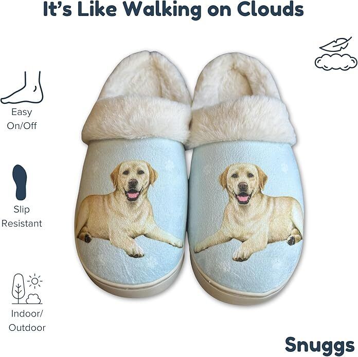E&S Pets Yellow Lab Snugg Slippers for Pet Lovers - Fuzzy Memory Foam, L/XL