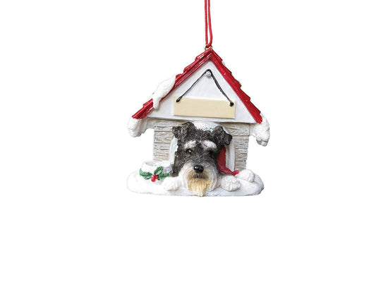Schnauzer, Uncropped Doghouse Ornament Hand Painted Easily Personalized "