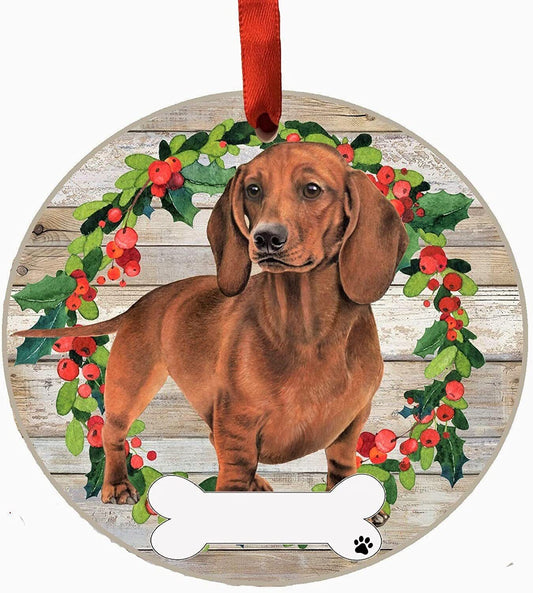 Red Dachshund Ornament - E&S Pets, DIY Personalizable, Ceramic Round Ornament