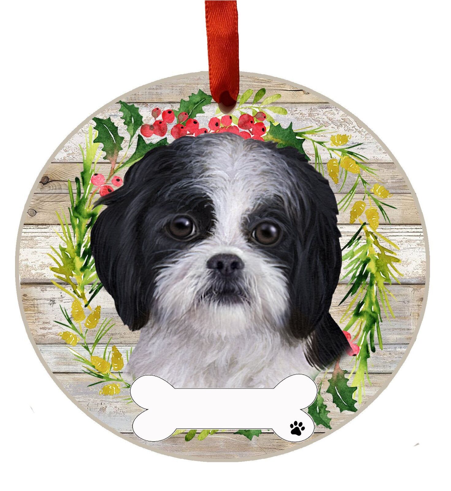 Black/White Shih Tzu - E&S Pets - DIY Personalizable, Ceramic Round Ornament