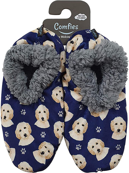 Comfies Womens Goldendoodle Dog Slippers - Sherpa Lined Animal Print Booties