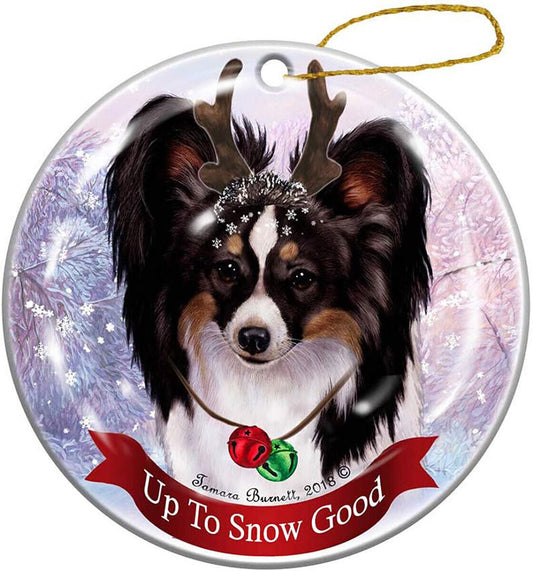 Holiday Pet Gifts Tricolor Papillon Dog Porcelain Christmas Ornament