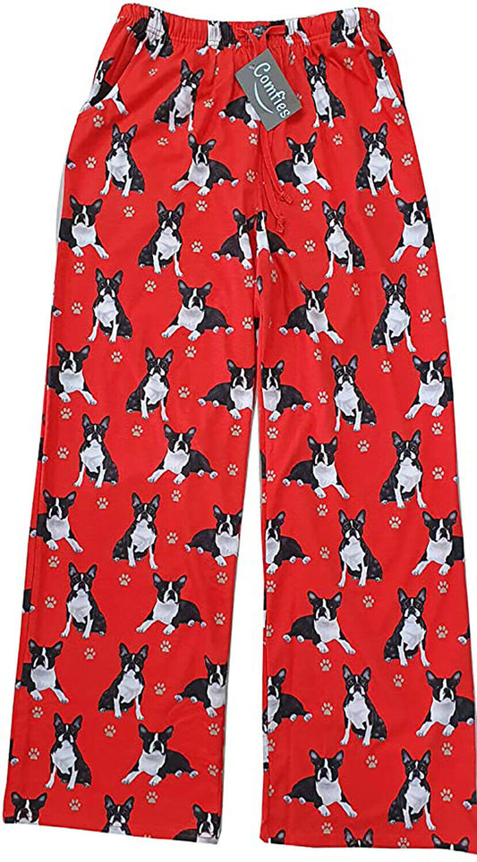 Boston Terrier Unisex Lightweight Cotton Blend Pajama Bottoms- Large