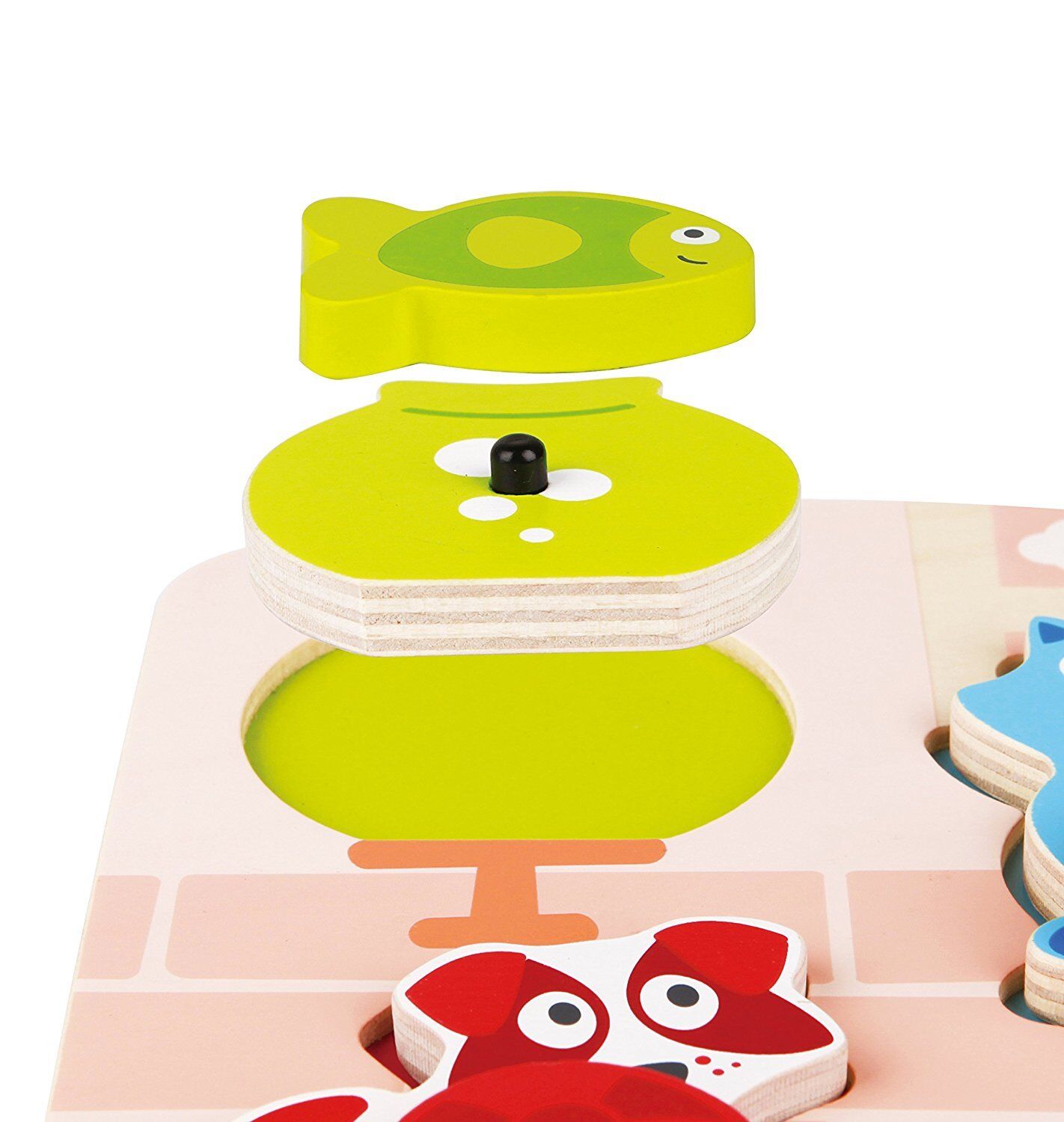 Hape Dynamic Pet, Cat, Dog, & Fish 3-Piece Wooden Puzzle for Toddlers