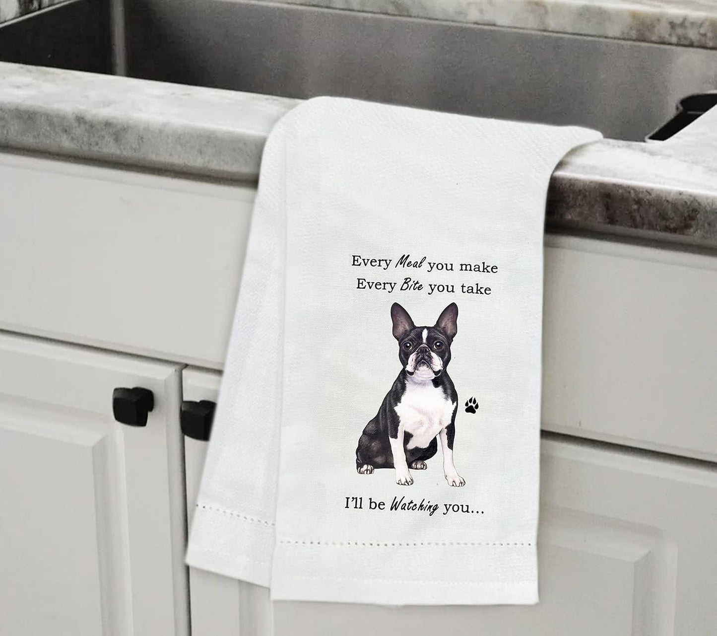 E&S Pets 711-76 Boston Terrier Dog Kitchen Towel, Off-white