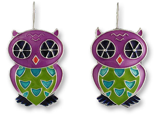 Judith Geiger Silver Plated Calypso Owl Enamel Dangle Earrings
