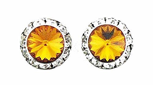Finishing Touch Large Crystal Stone Show Earrings - Gold Topaz - Silver Finish