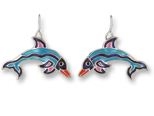 Judith Geiger Silver Plated Calypso Dolphin Enamel Dangle Earrings