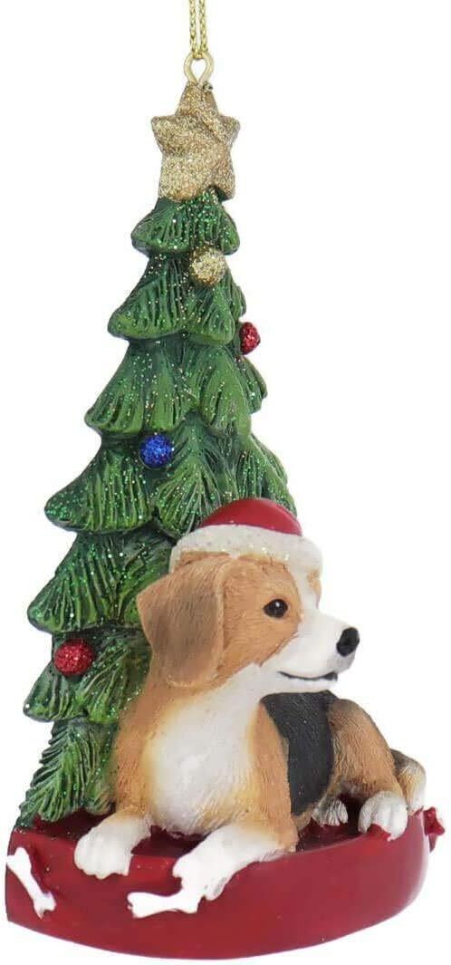 Kurt Adler Beagle With Santa Hat Christmas Tree Ornament, 4.25 "