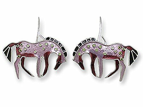 Sue Coccia Silver Plated Purple Prancer Horse Dangle Earrings
