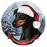 Holiday Pet Gifts Min Pin Black/Tan Uncropped Dog Santa Hat Porcelain Ornament