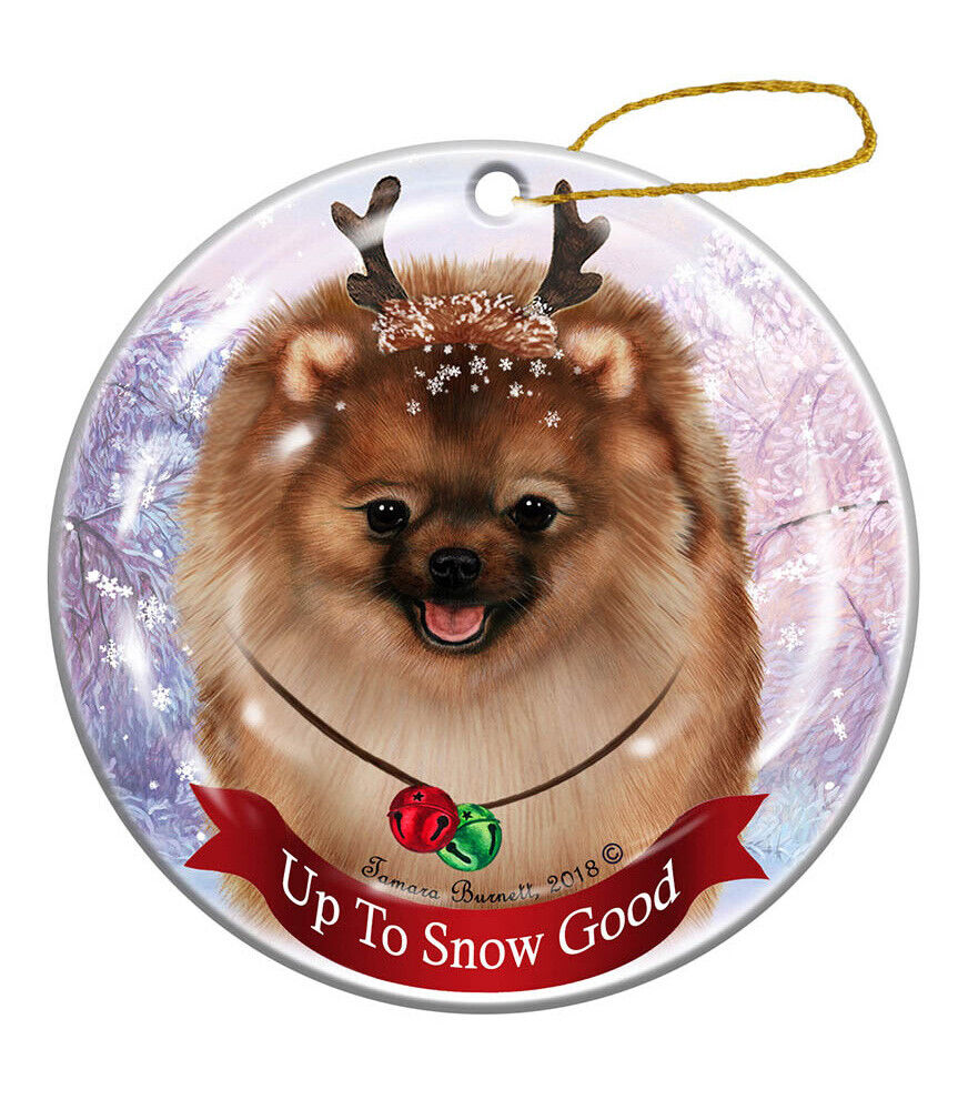 Holiday Pet Gifts Fawn Pomeranian Dog Porcelain Christmas Ornament