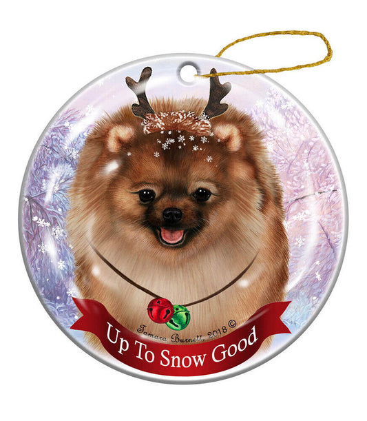 Holiday Pet Gifts Fawn Pomeranian Dog Porcelain Christmas Ornament