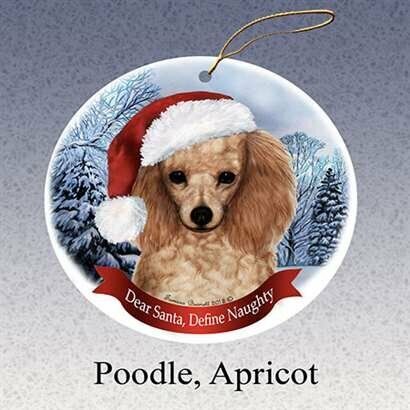 Holiday Pet Gifts Poodle (Apricot) Santa Hat Dog Porcelain Christmas Ornament