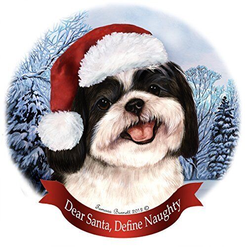 Holiday Pet Gifts Shih Tzu (Black and White) Santa Hat Dog Porcelain Ornament