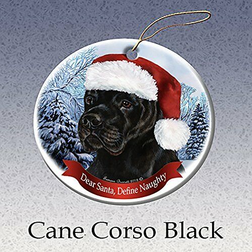 Holiday Pet Gifts Black Cane Corso Santa Hat Dog Porcelain Christmas Ornament