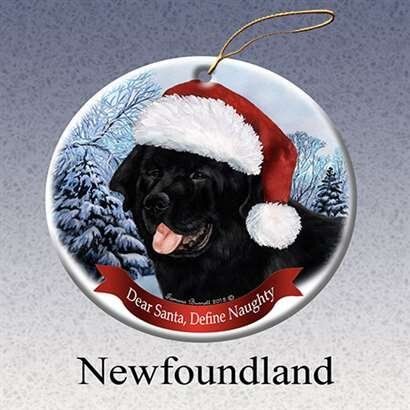 Holiday Pet Gifts Newfoundland Santa Hat Dog Porcelain Christmas Tree Ornament