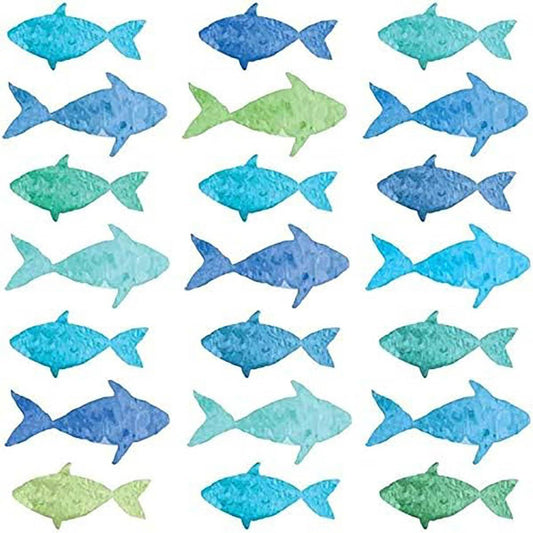 Paperproducts Design Luncheon Napkins, Aquarell Multicolor Fish, 6.5", 20 count