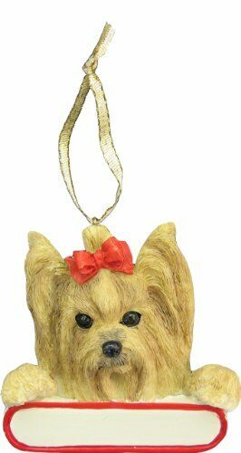 Yorkie Ornament "Santa's Pals" With Personalizable Name Plate