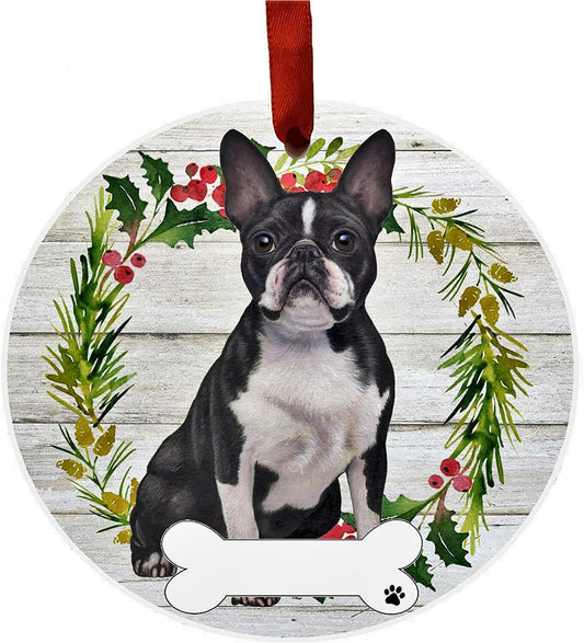 Boston Terrier Ornament - E&S Pets - DIY Personalizable, Ceramic Round Ornament