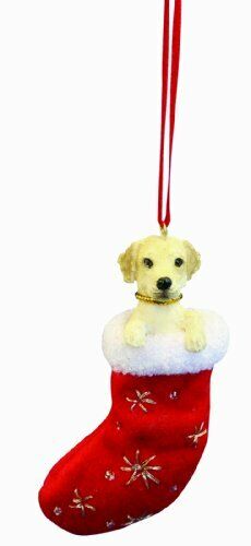 Yellow Labrador Christmas Stocking Ornament w "Santa's Little Pals" Hand Painted