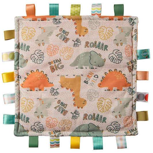 Mary Meyer Taggies Original Blanket with Sensory Tags, 12 X 12", Comfy Dinosaur