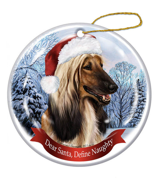Holiday Pet Gifts Afghan Santa Hat Dog Porcelain Christmas Tree Ornament