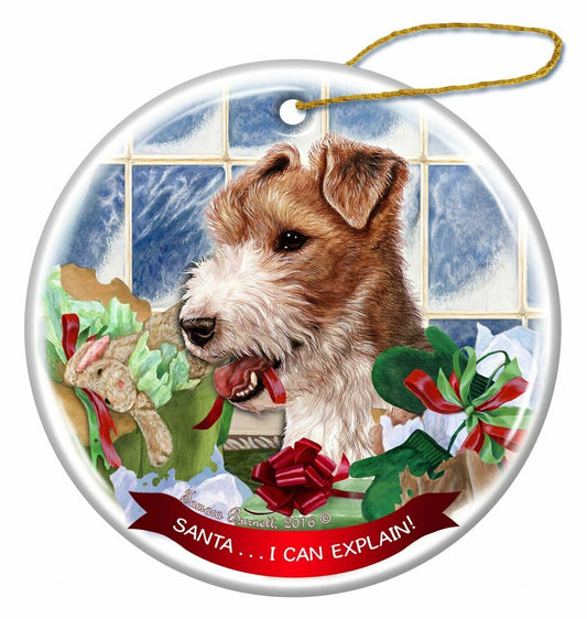 Wire Hair Fox Terrier Dog Porcelain Ornament Pet Gift 'Santa.. I Can Explain!'