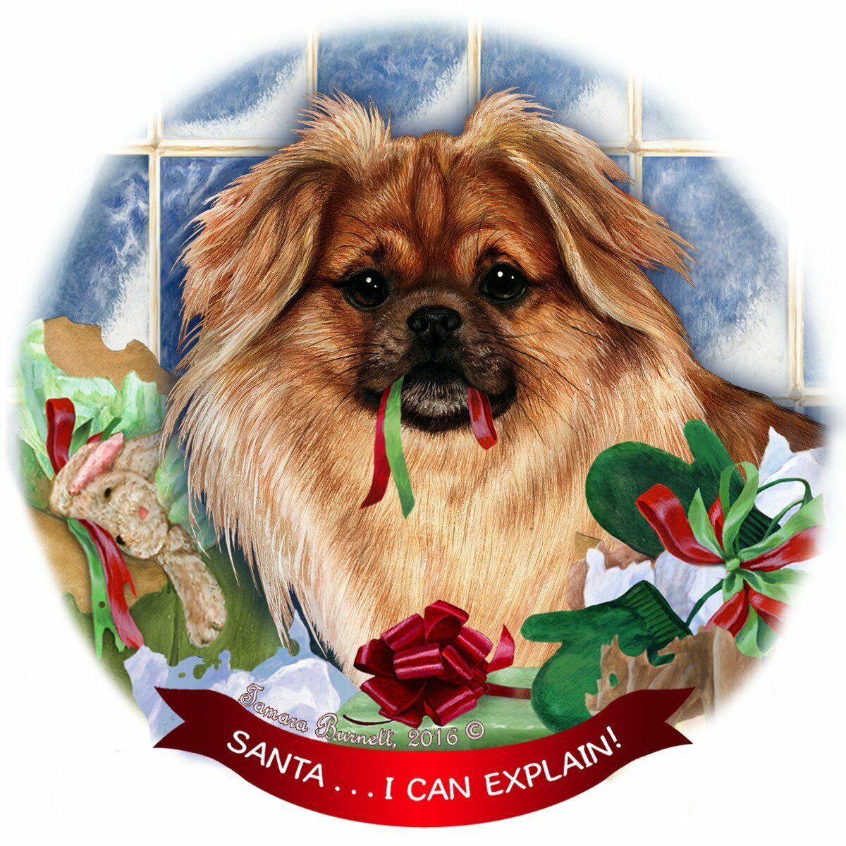 Fawn Tibetan Spaniel Dog Porcelain Ornament Pet Gift 'Santa.. I Can Explain!'