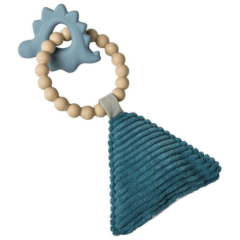 Mary Meyer Simply Silicone Teether with Soft Squeaker Toy, 9-Inches, Dino