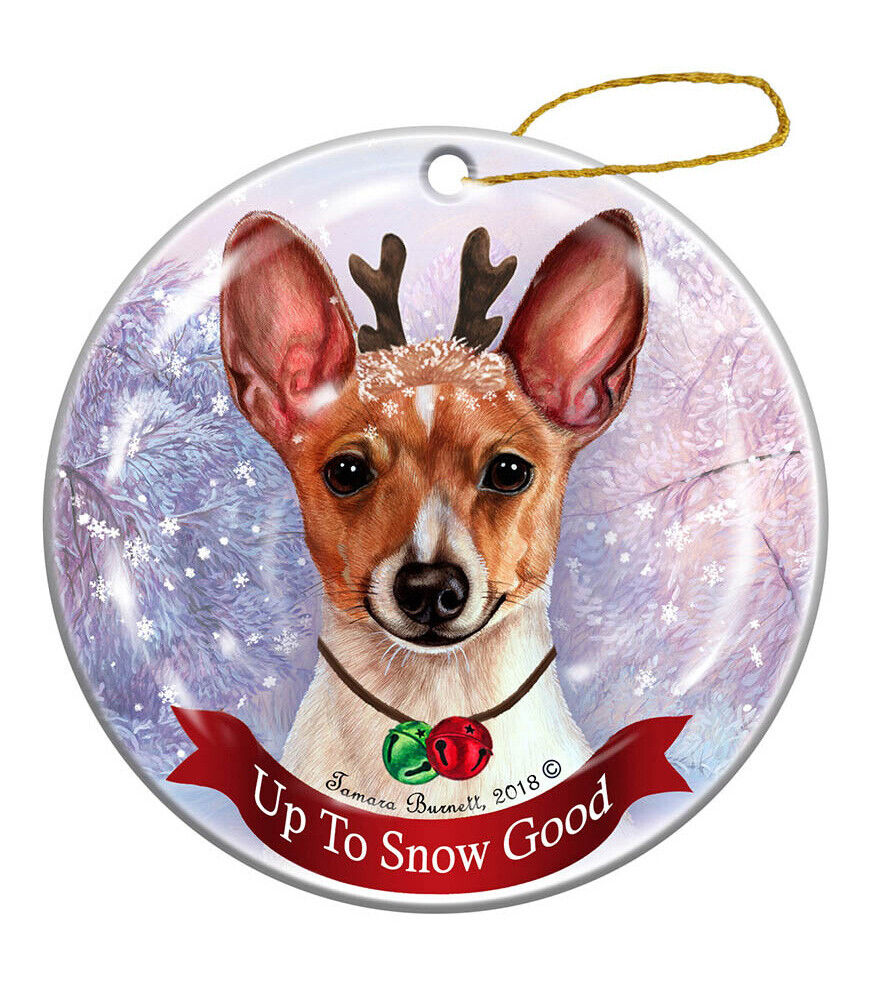 Holiday Pet Gifts Red and White Toy Fox Terrier Porcelain Christmas Ornament