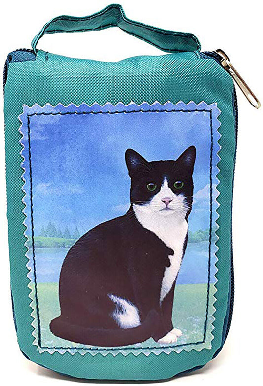 Black and White Cat Foldable Tote Bag - Durable, Waterproof - Zipper Market Tote