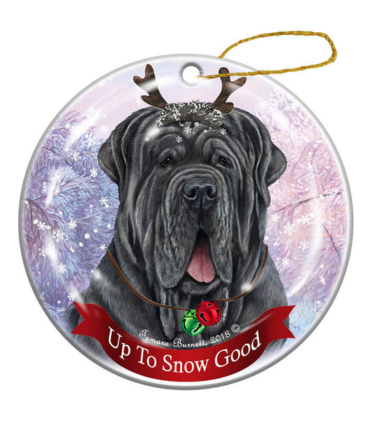Holiday Pet Gifts Blue Neapolitan Mastiff Uncropped Porcelain Christmas Ornament