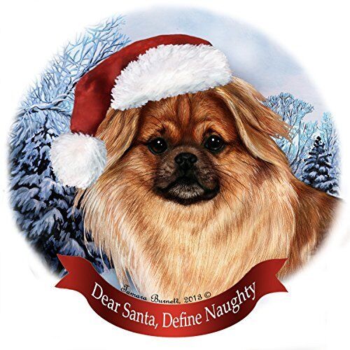Holiday Pet Gifts Fawn Tibetan Spaniel Santa Hat Dog Porcelain Ornament