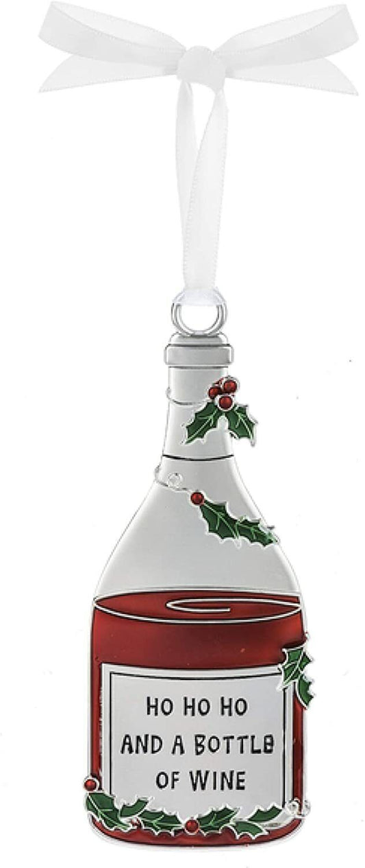 Ganz Merry Merlot Wine Metal Ornament - Ho Ho Ho and a Bottle of Wine