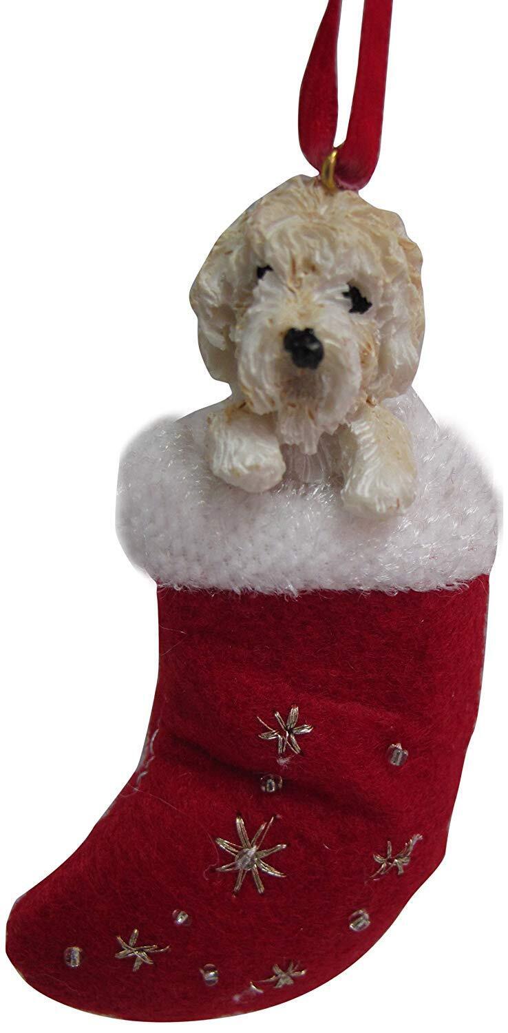Cream Labradoodle Christmas Stocking Ornament "Santa's Little Pals"